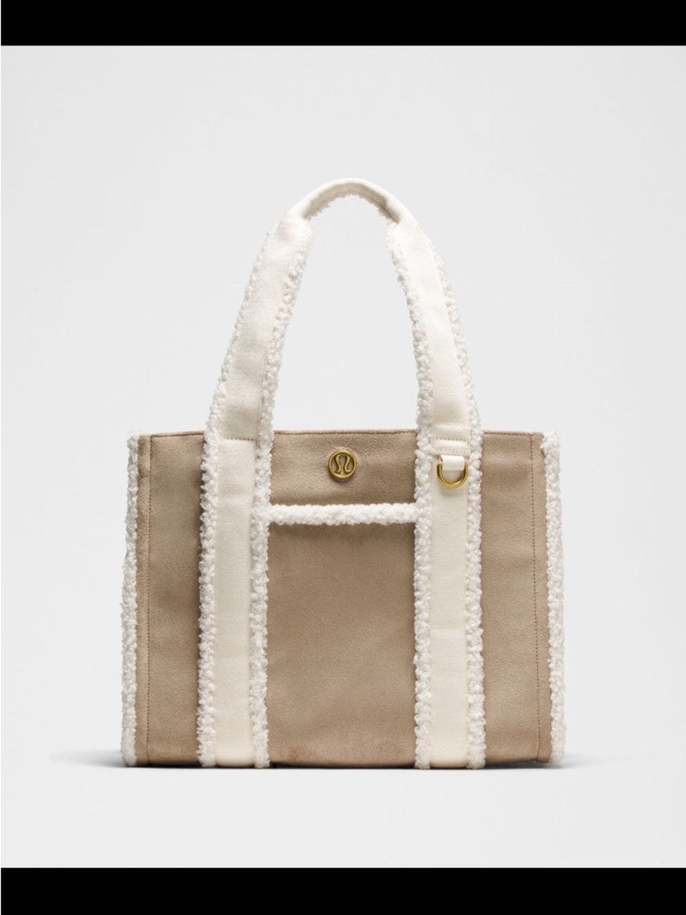 Lululemon Boxy Tote Bag 10L Taupe Tote with Cream Faux Sherpa Trim